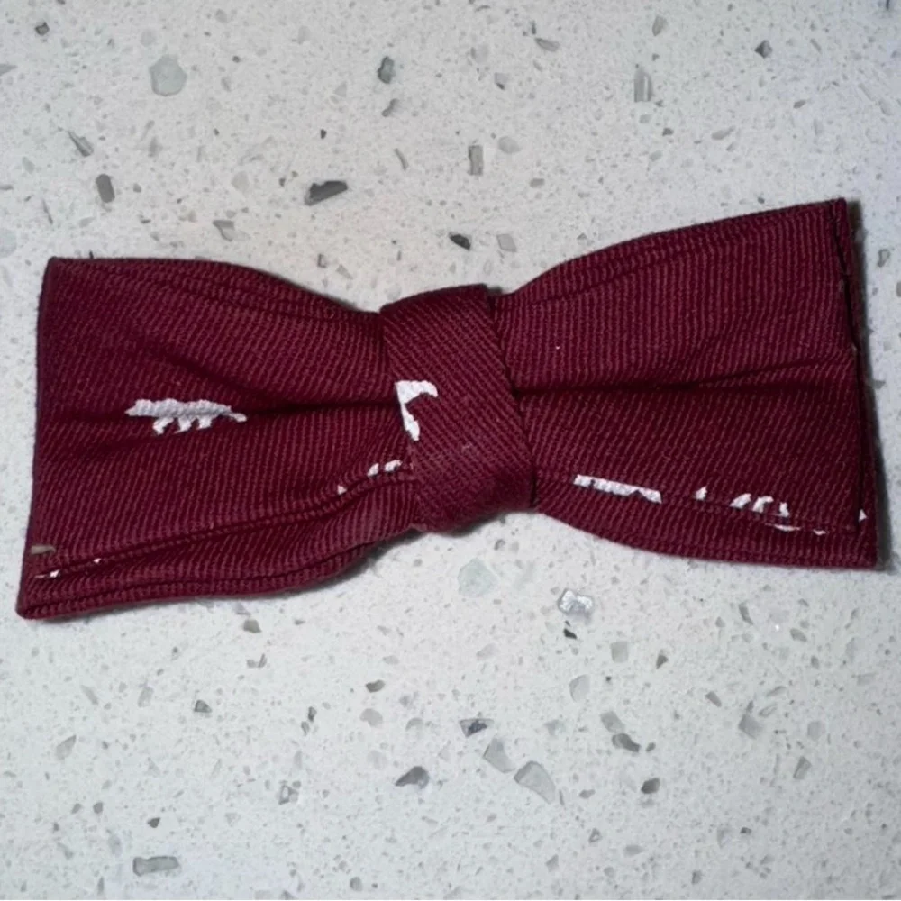 Burgundy Bow Tie with White Accents